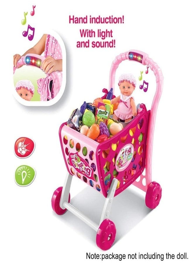GIPTOC 3 in 1 Kids Supermarket Shopping Cart Hand Induction with Light & Sound Pretend Play Toy for Kid with Fruits & Vegetables, - Image 4